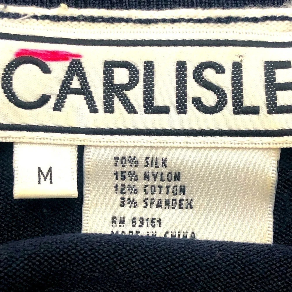 Carlisle black white blue stripe scoop neck embellished 3/4 sleeve sweater M